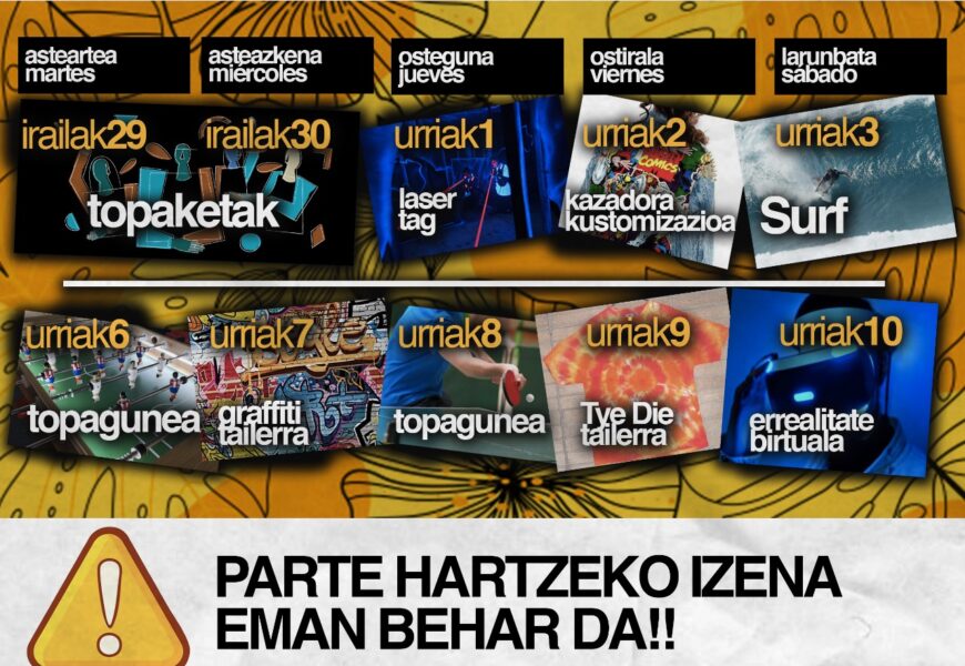 Gazteria arloak ekintzez betetako egitaraua prestatu du ikasturte berrirako