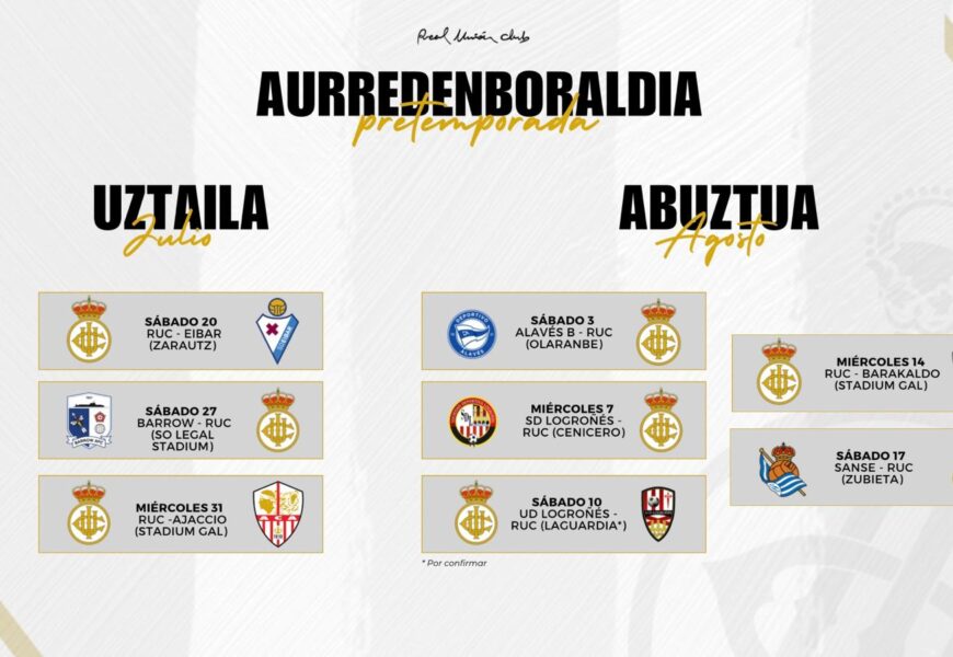 Real Uniónek zortzi lagunarteko partida jokatuko ditu denboraldiaurrean