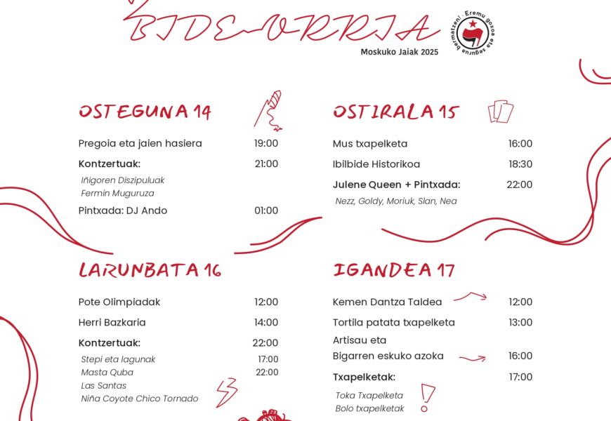 Abuztuaren 14tik 17ra ospatuko dituzte Moskuko jaiak